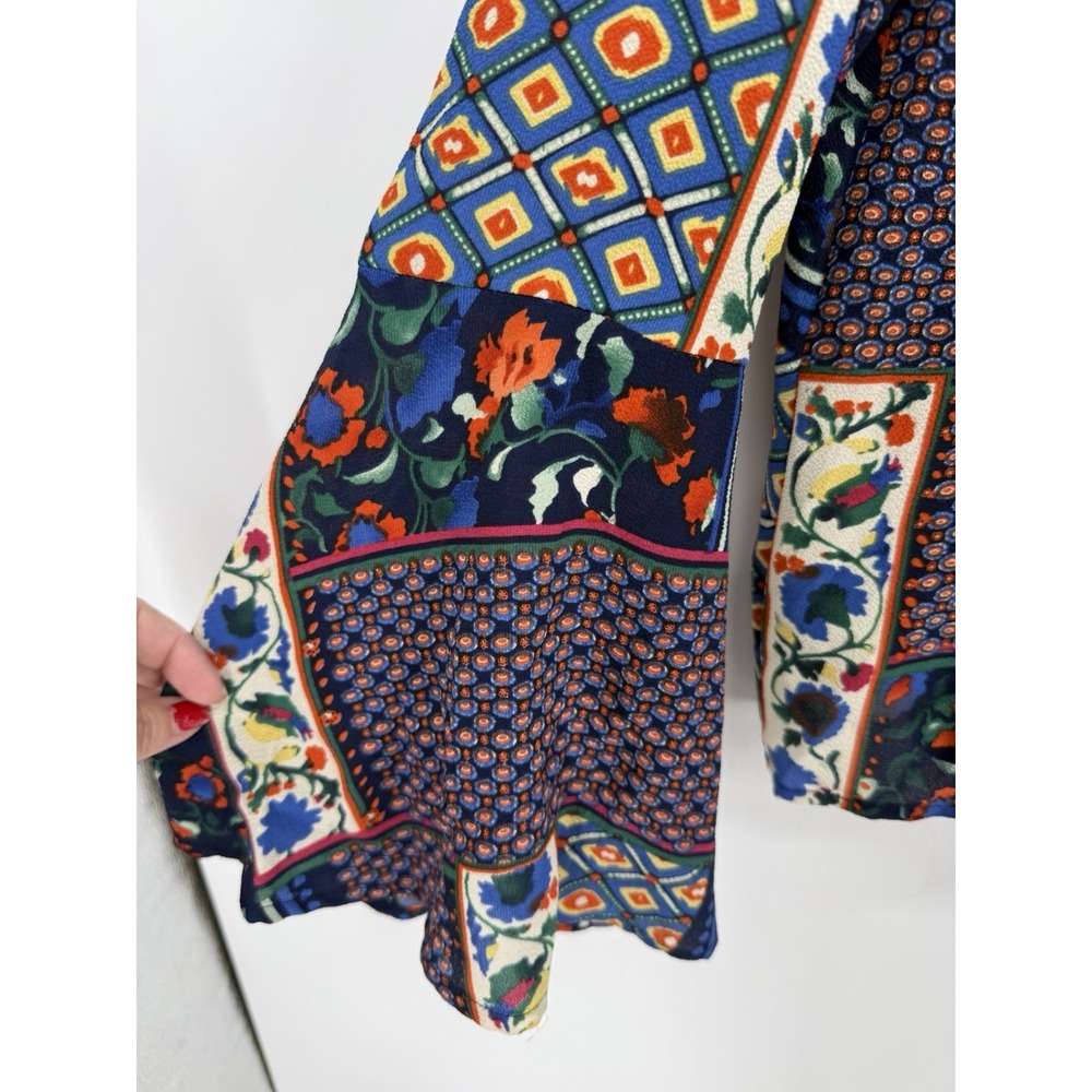 Hazel Patchwork Print Bell Sleeve Blouse Top M Boho Anthropologie Keyhole Retro - Picture 2 of 7